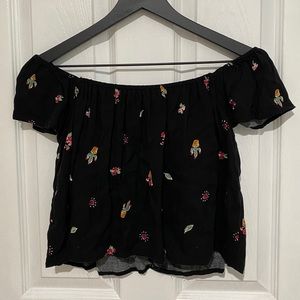 Off-the-Shoulder Printed Black Top